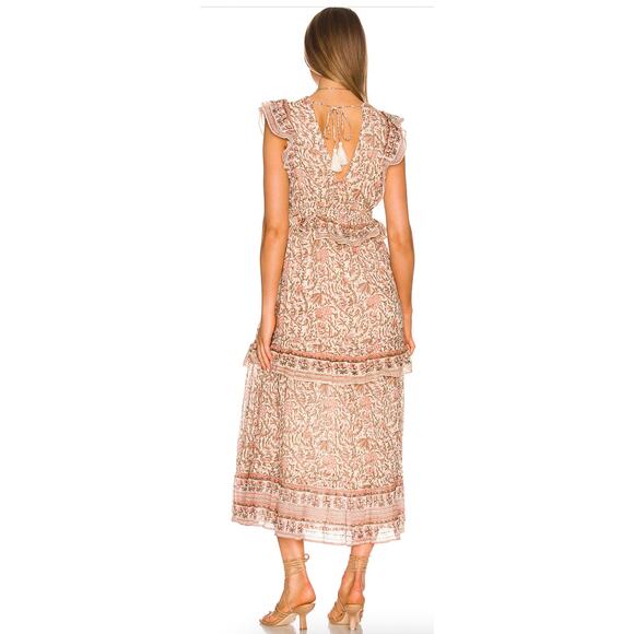 Cleobella Cherie Ankle Pink Brown Tiered Midi Dainty Ruffle dress zinnia Large - Picture 4 of 6